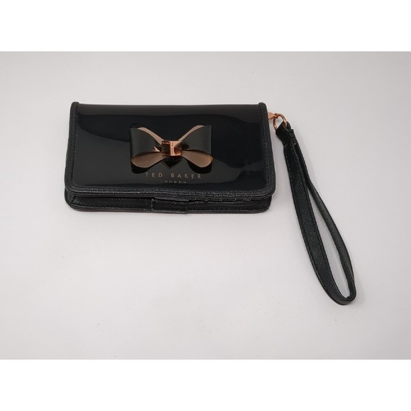 Ted Baker Bow Vinyl Patent Leather Black Purse Wallet VTG - Picture 2 of 8